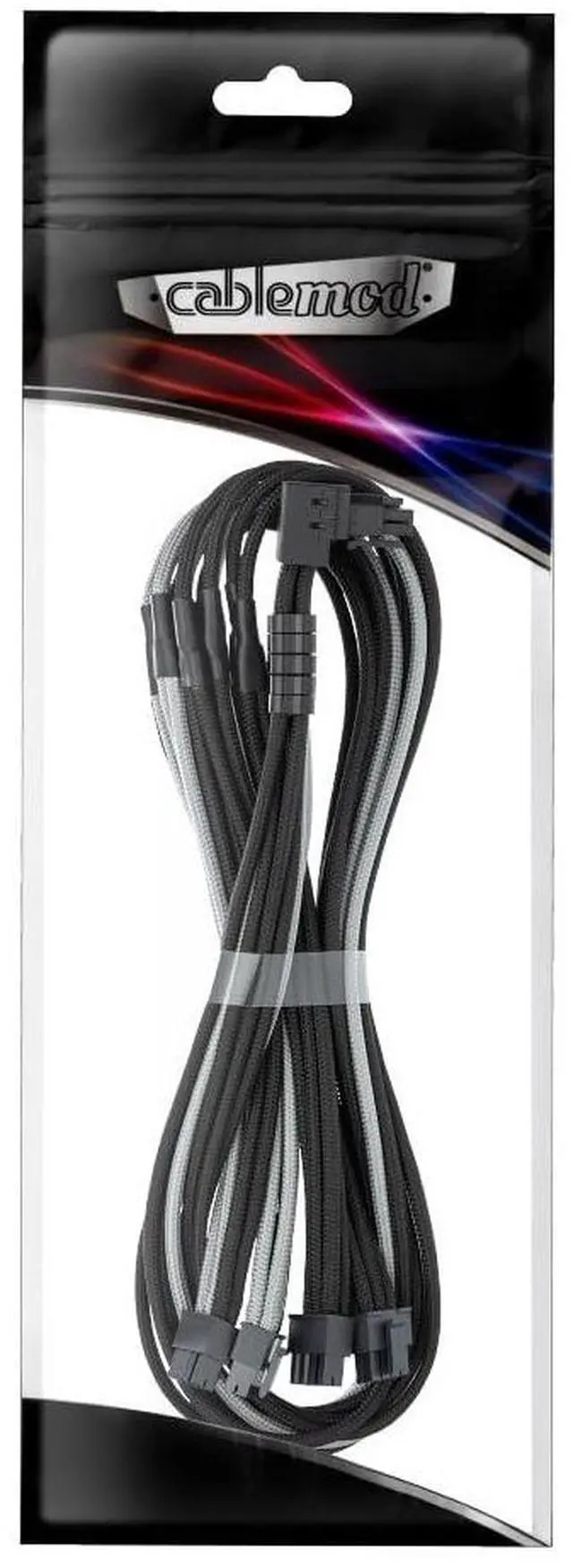 Alt view image 4 of 4 - CableMod C-Series Pro ModFlex Sleeved 12V-2x6 12VHPWR 90 StealthSense PCIe Cable for Corsair Type 5 RMX Shift - Variant B (Black + Silver, 90 16-pin to Quad 8-pin, 65cm)