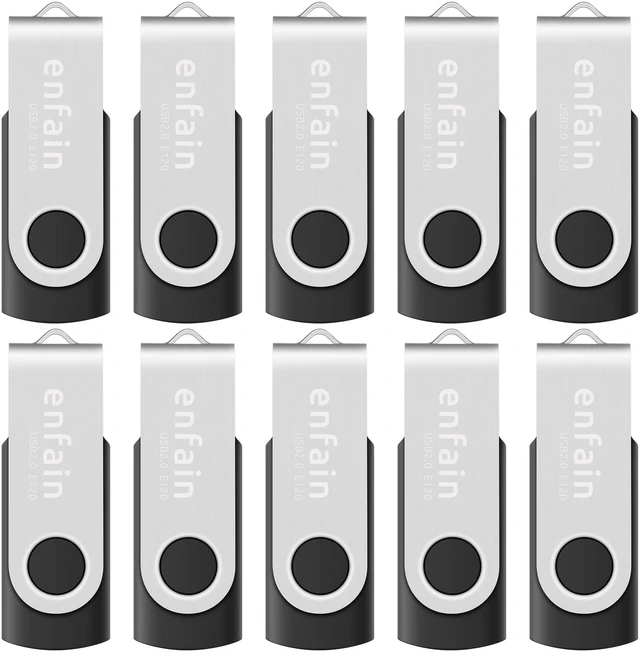 Main image of Enfain 8GB USB Flash Drive 10 Pack (80GB Total) Bulk Thumb Drives with Metal Swivel Cap ^^ Includes Labels for Business, Data Backup, Presentations & File Storage