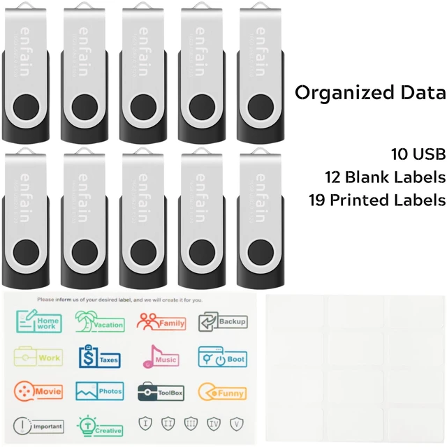 Alt view image 2 of 5 - Enfain 8GB USB Flash Drive 10 Pack (80GB Total) Bulk Thumb Drives with Metal Swivel Cap ^^ Includes Labels for Business, Data Backup, Presentations & File Storage