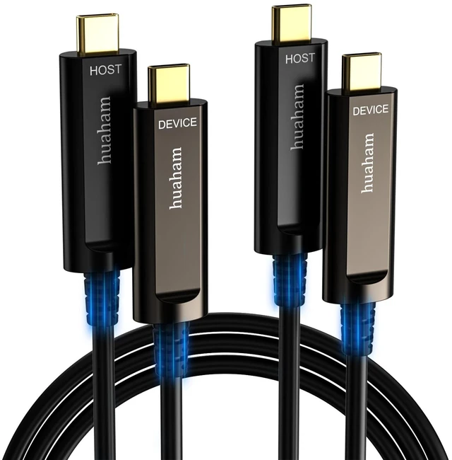 Main image of huaham USB C Fiber Optic Cable 50FT 2-Pack, 10Gbps USB 3.2 Gen2 Cable with Germany SiliconLine Chip, Ultra Slim & Long Distance for Logitech 4K Camera,VR/AR,Video Conference,Industrial System