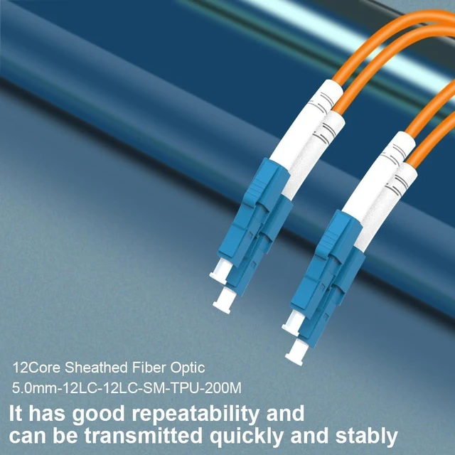 Alt view image 2 of 5 - E-link 200 Meters 12 Core Industrial TPU LC to LC Outdoor Sheathed Fiber Optic Cable with Spool, 12 Strands Single Mode Fiber Patch Cable with LC Connectors, 9/125um, 5.0mm