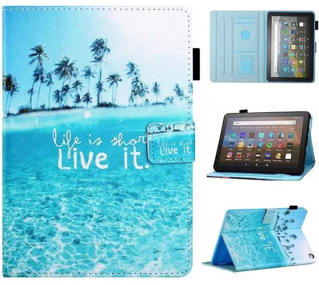 Main image of MonsDirect Case for Kindle Fire HD 10 & Fire HD 10 Plus Tablet 13th/11th Generation 2023 2021 Release, Smart Auto Wake Sleep Folio Case Stand Protective Cover with Card Slots, Beach