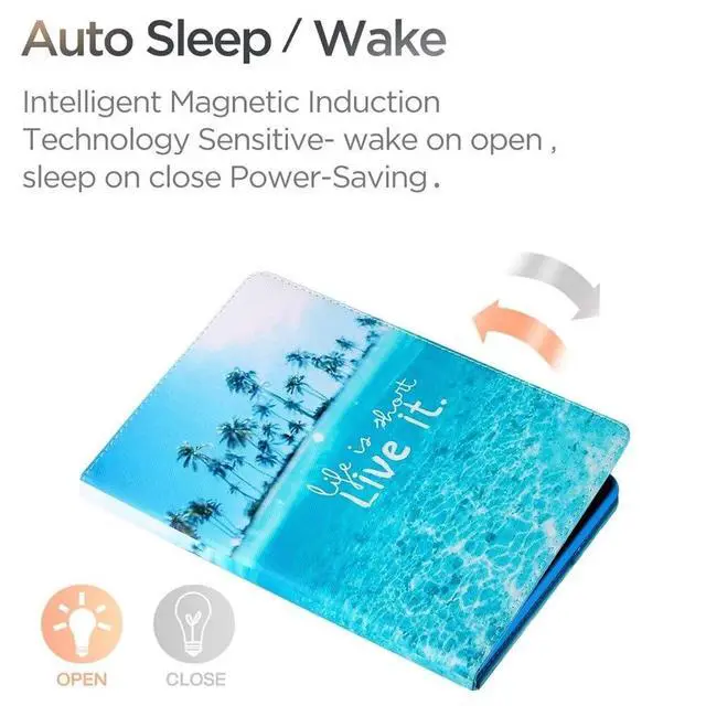 Alt view image 4 of 5 - MonsDirect Case for Kindle Fire HD 10 & Fire HD 10 Plus Tablet 13th/11th Generation 2023 2021 Release, Smart Auto Wake Sleep Folio Case Stand Protective Cover with Card Slots, Beach