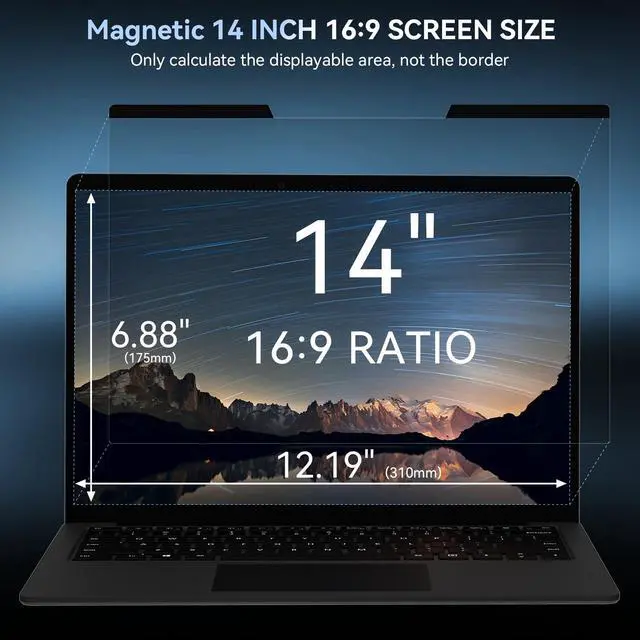 Alt view image 2 of 5 - Mamol Magnetic Laptop Privacy Screen 14 inch ,16:9 Aspect Removable Anti Glare Protector Blue Light Privacy Screen Filter,Filter Shield Compatible with HP/Dell/Acer/Asus/Samsung/Len
