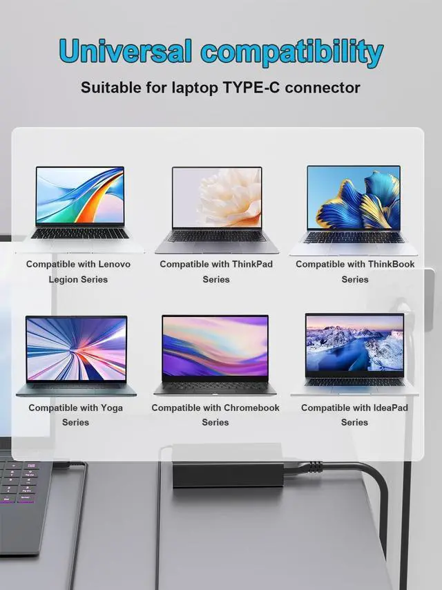 Alt view image 3 of 5 - HSXIRQA New Slim 140W Watt USB-C AC Charger Compatible with Lenovo Slim Pro 7 9, Yoga Pro 9 7 7i 9i, Legion 9, Legion Pro 5 5i 7 7i, ThinkPad Z16, Yoga Slim 7 5 Laptop Type C Power Adapter