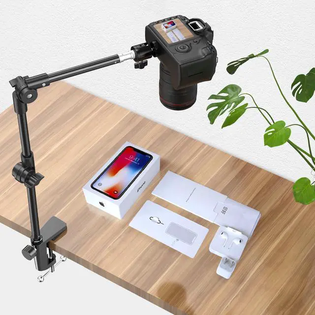 Alt view image 2 of 5 - Webcam Stand Camera Desk Mount with Phone Holder & 5/8" Screw - 22" Flexible Projector Stand Gooseneck Desk Mic Stand for Logitech C922 C930e C920 C615 C960 Brio 4K, GoPro, Blue Yeti Snowball I