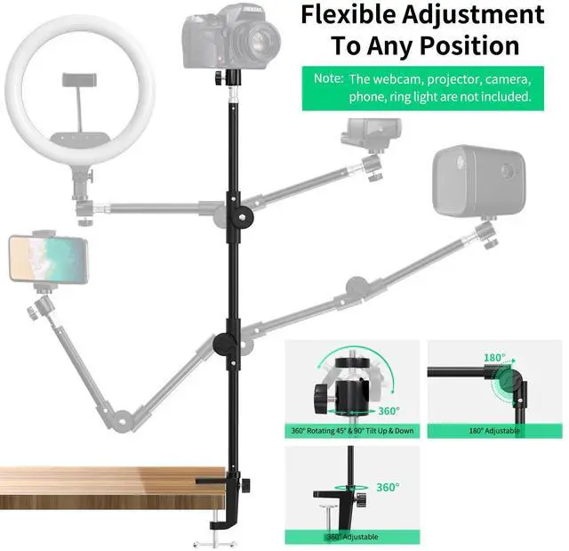 Alt view image 3 of 5 - Webcam Stand Camera Desk Mount with Phone Holder & 5/8" Screw - 22" Flexible Projector Stand Gooseneck Desk Mic Stand for Logitech C922 C930e C920 C615 C960 Brio 4K, GoPro, Blue Yeti Snowball I