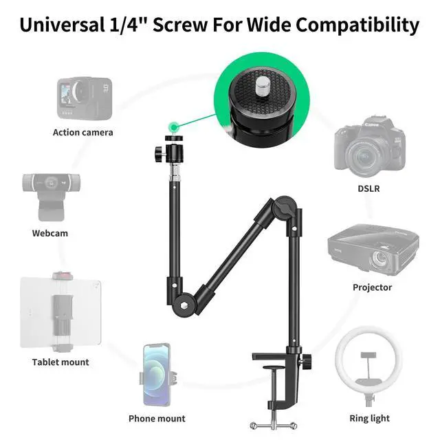 Alt view image 4 of 5 - Webcam Stand Camera Desk Mount with Phone Holder & 5/8" Screw - 22" Flexible Projector Stand Gooseneck Desk Mic Stand for Logitech C922 C930e C920 C615 C960 Brio 4K, GoPro, Blue Yeti Snowball I
