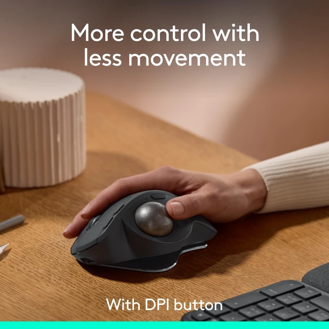 Alt view image 2 of 5 - Logitech MX Ergo S Advanced Wireless Trackball Mouse, USB-C Rechargeable Wireless Ergonomic Mouse with Bluetooth and Encrypted Dongle, 6 Programmable Buttons, for PC/Mac