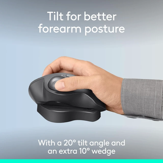 Alt view image 3 of 5 - Logitech MX Ergo S Advanced Wireless Trackball Mouse, USB-C Rechargeable Wireless Ergonomic Mouse with Bluetooth and Encrypted Dongle, 6 Programmable Buttons, for PC/Mac
