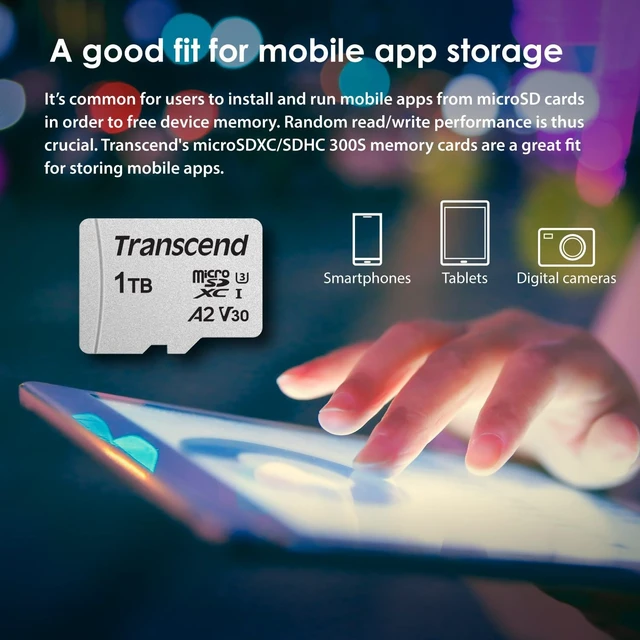 Alt view image 3 of 5 - Transcend 1TB USD300S microSD Card, 100MB/s, 4K, U3, V30, A2
