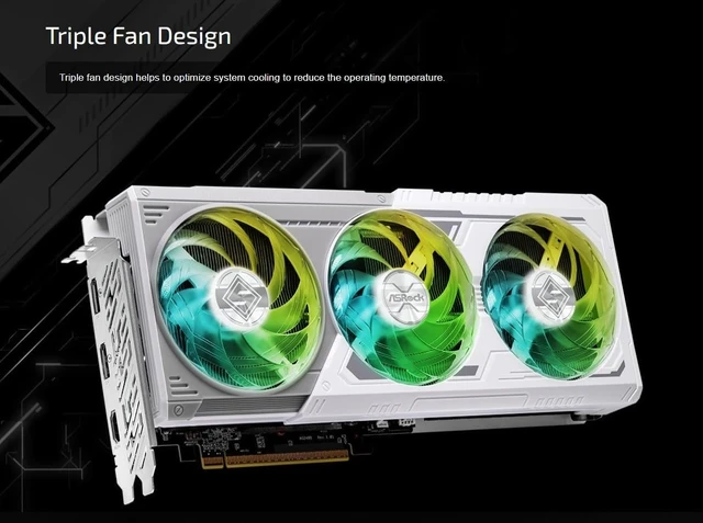 Alt view image 5 of 5 - ASRock Radeon RX 9060 XT Steel Legend 16GB GDDR6 OC Graphics Card ^^ 3275 MHz Boost ^^ Triple Fan ^^ 0dB Cooling ^^ Metal Backplate ^^ PCIe 5.0 ^^ DisplayPort 2.1a, HDMI 2.1b