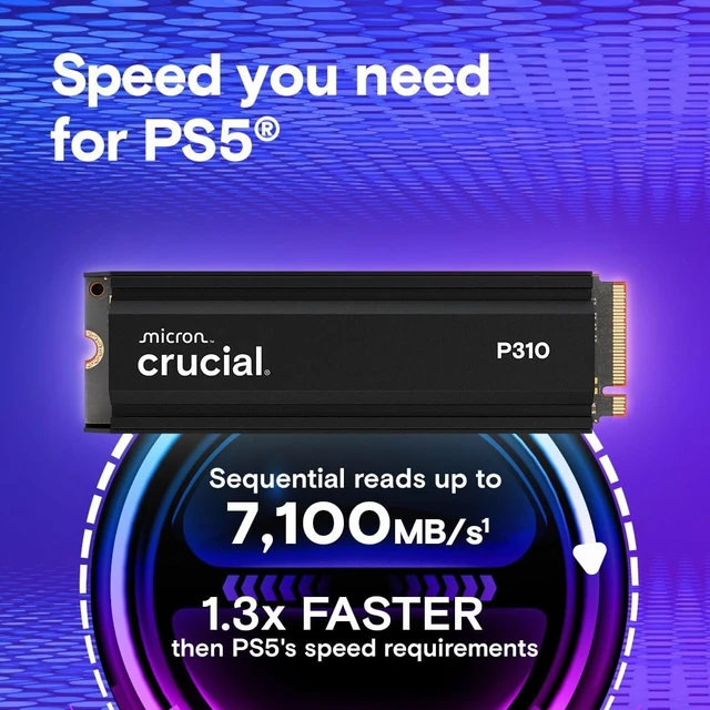 Alt view image 2 of 5 - Crucial P310 2280 1TB PCIe Gen4 NVMe Gaming PS5 SSD with Heatsink, Up to 7,100MB/s, PlayStation5, Laptop & Desktop (PC) Compatible, Solid State Drive - CT1000P310SSD5-01