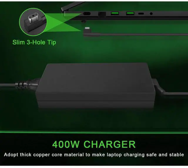 Alt view image 4 of 5 - JUYOON 400W Laptop Charger Comaptible with Razer Blade 18 2026 2025 4k RZ09-0529 RZ09-0582 Laptop Razer 400W Power Adapter RC30-05290200-B3U1