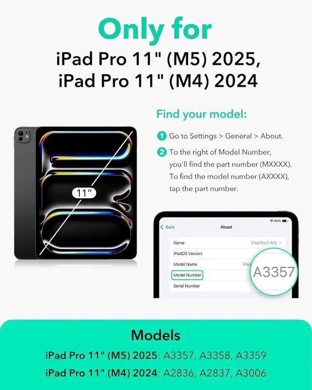 Alt view image 2 of 5 - ESR for iPad Pro 11 Inch Case (M5/M4) 2025/2024, Removable Magnetic Cover, Vertical Stand, Fully Supports Pencil Pro and Pencil (USB-C), Rebound 360 Series, Grey
