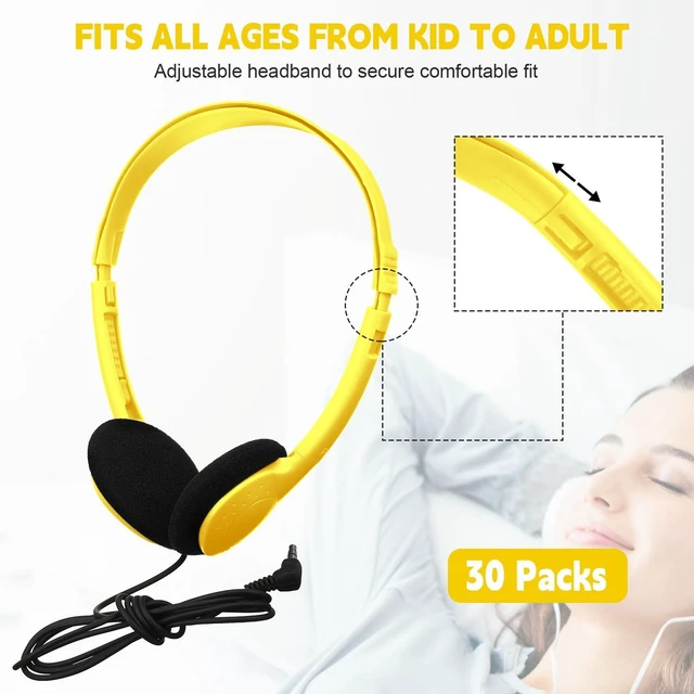 Alt view image 2 of 5 - Konohan 30 Pack Headphones Bulk Classroom Headphones, Yellow, Classic