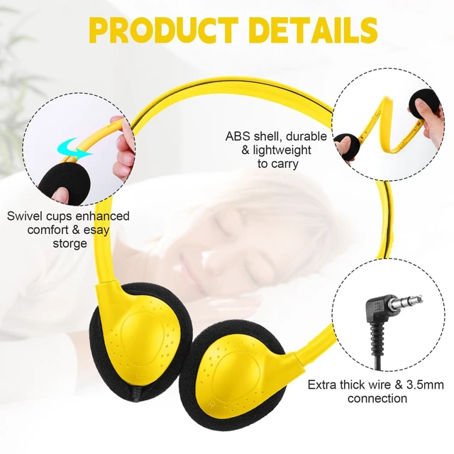 Alt view image 3 of 5 - Konohan 30 Pack Headphones Bulk Classroom Headphones, Yellow, Classic