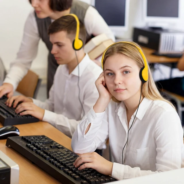 Alt view image 4 of 5 - Konohan 30 Pack Headphones Bulk Classroom Headphones, Yellow, Classic