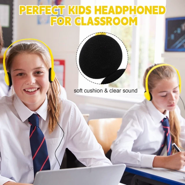 Alt view image 5 of 5 - Konohan 30 Pack Headphones Bulk Classroom Headphones, Yellow, Classic