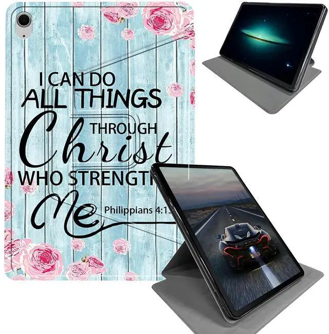 Main image of BEOTIWAD iPad Air 13 Inch Case M2 2024, 360 Rotating Stand, Auto Sleep/Wake, Bible Verses Philippians 4-13 Pattern, Black, Tablet Case
