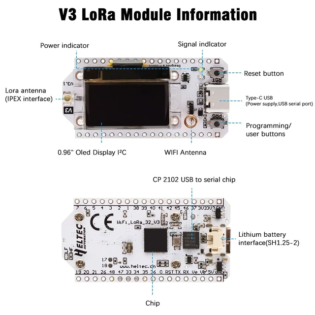 Alt view image 4 of 5 - AYWHP ESP32 LoRa V3 Development Board with WiFi, Bluetooth, Dual Core SX1262 CP2102 Chip, 0.96" OLED Display and Antenna for Meshtastic Arduino