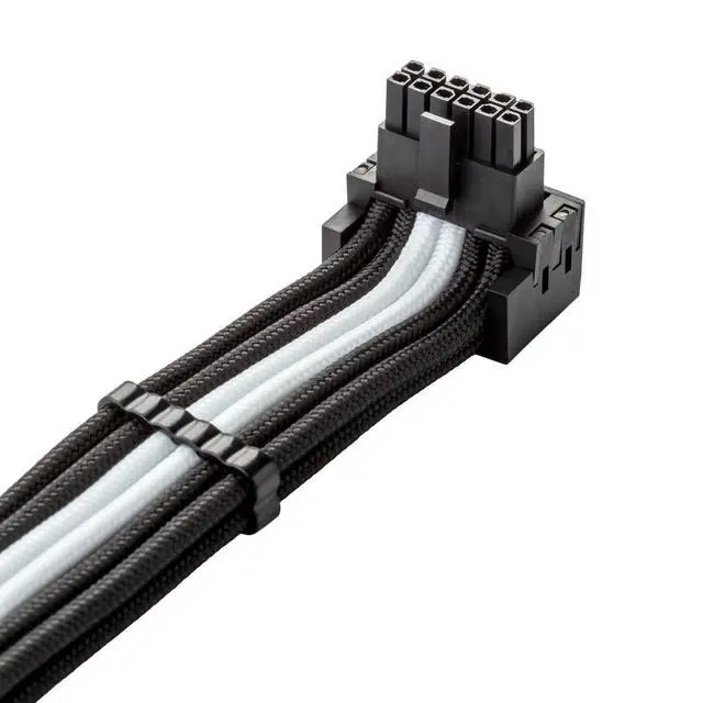 Alt view image 2 of 4 - CableMod C-Series Pro ModFlex Sleeved 12V-2x6 12VHPWR 90 StealthSense PCIe Cable for Corsair Type 4 / Type 3 - Variant B (Black + White, 16-pin to Triple 8-pin, 60cm)