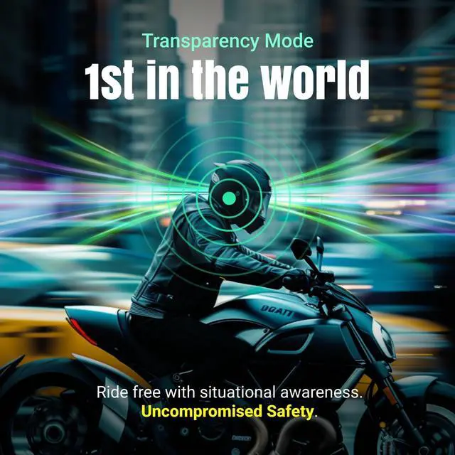 Alt view image 3 of 5 - IASUS Ultra Thin Motorcycle Helmet Bluetooth Headset - Transparency Mode, IP65 Waterproof - XS2.1R Drop-in Audio, 5.2 Bluetooth Helmet Speakers for Motorcycle, Bicycle, Snowboard & Ski