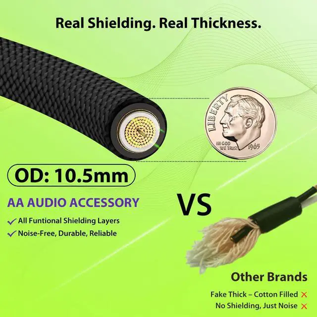 Alt view image 4 of 5 - AA AUDIO ACCESSORY 12 AWG 10.5mm 1/4" TS Mono Speaker Cable 50ft Nylon Braided, Kevlar-Reinforced,Triple Shielded (2 OFC&Al-Foil), Noiseless Amp Head to Cabinet TS Cable, for Marshall Boss Orange EVH