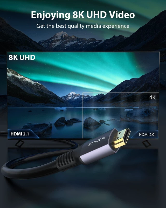 Alt view image 2 of 5 - Stouchi 8K Long HDMI Cables 25FT, 48Gbps Ultra High Speed HDMI Cord, CL3 in Wall Rated, 8K60 4K120 144Hz eARC SBTM HDR10+ Dolby Compatible for PS5, Xbox Series X, Apple TV 4K, Fire Roku TV