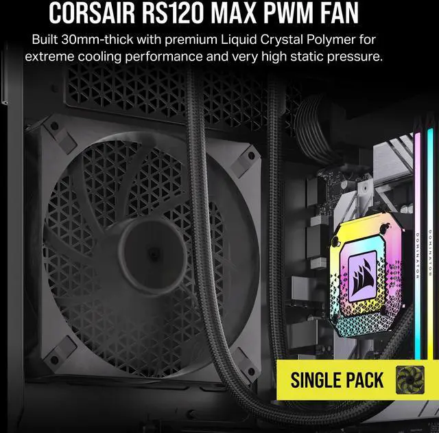 Alt view image 2 of 5 - CORSAIR RS120 MAX 120mm PWM Thick Fan High Static Pressure Liquid Crystal Polymer Construction Single Fan Black