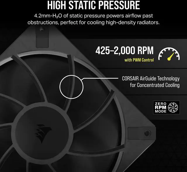 Alt view image 4 of 5 - CORSAIR RS120 MAX 120mm PWM Thick Fan High Static Pressure Liquid Crystal Polymer Construction Single Fan Black