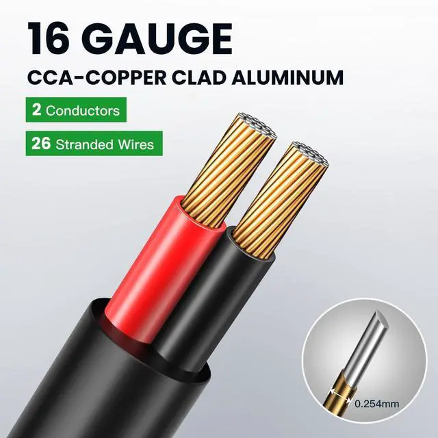 Alt view image 4 of 5 - BAHIWOM 16 Gauge Speaker Wire 300 Feet CL3 Related CCA Black Cable with 2 Conductors for Outdoor Direct Burial Backyard Garden Home Car in-Wall Speaker