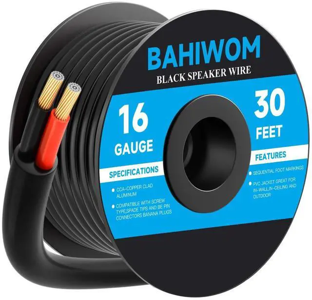 Main image of BAHIWOM 16 Gauge Speaker Wire 300 Feet CL3 Related CCA Black Cable with 2 Conductors for Outdoor Direct Burial Backyard Garden Home Car in-Wall Speaker