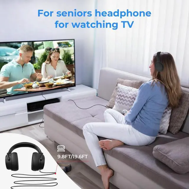Alt view image 4 of 5 - YUEBAITU Long Cord Wired Headphones for tv, Over Ear Headphone tv Watching for Seniors with Extra Long Cord, Universal 3.5mm AUX Audio(9.6FT)