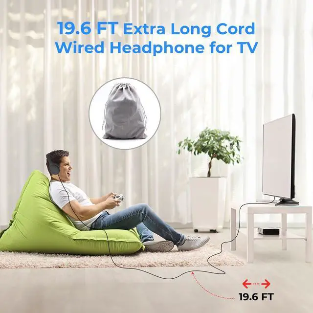 Alt view image 2 of 5 - YUEBAITU Long Cord Wired Headphones for tv, Over Ear Headphone tv Watching for Seniors with Extra Long Cord, Universal 3.5mm AUX Audio(9.6FT)