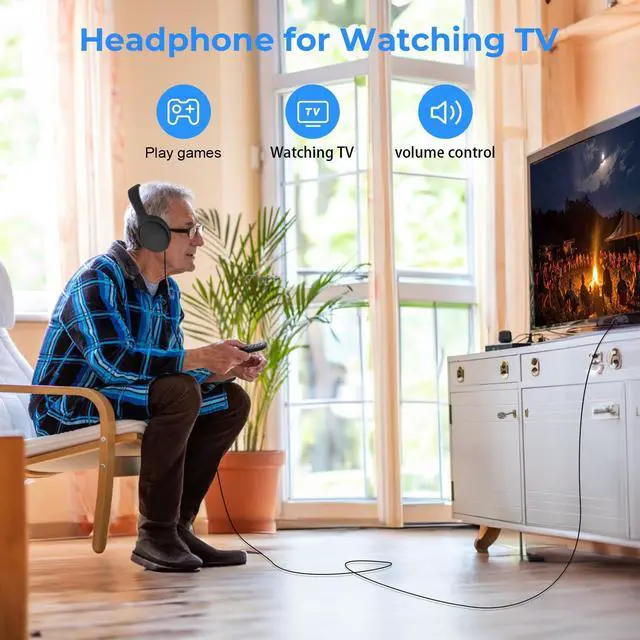 Alt view image 3 of 5 - YUEBAITU Long Cord Wired Headphones for tv, Over Ear Headphone tv Watching for Seniors with Extra Long Cord, Universal 3.5mm AUX Audio(9.6FT)