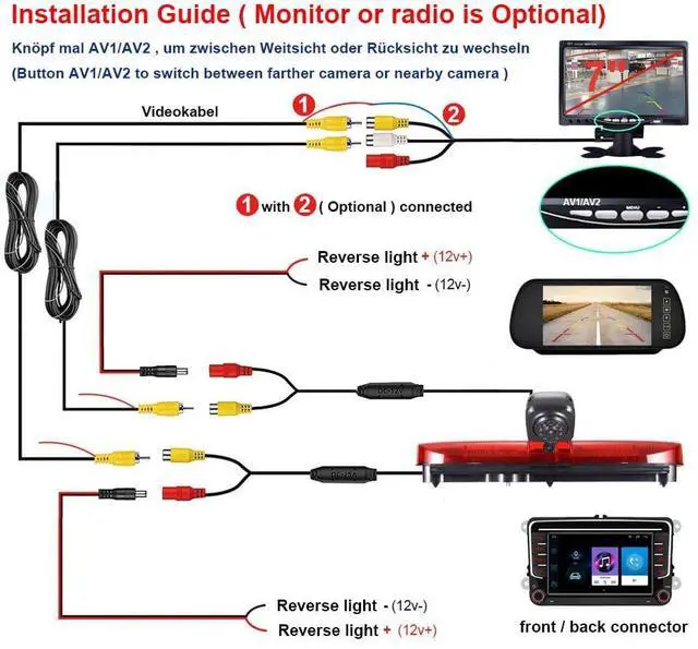 Alt view image 3 of 5 - 3rd Brake Light Reverse Camera with Two Lens, Dual Cameras Backup Camera Replacement for Van Ford Transit Connect 2 II/XL Cargo Titanium Passenger 2014-2022