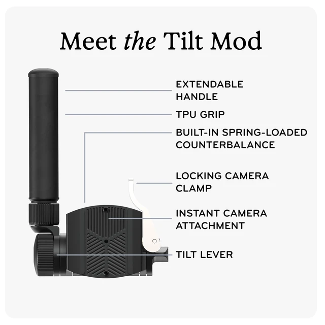 Alt view image 3 of 5 - Peak Design Tilt Mod for Pro Tripod, Fluid Pan/Tilt Video Head Adapter, Smooth Cinematic Motion, Deployable Handle, Compact Pro-Grade Filmmaking Accessory