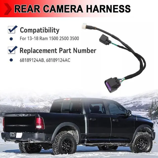 Alt view image 2 of 5 - 68189124AC Rear View Camera Wiring Harness, Tailgate Wiring Harness Fit for Dodge Ram 1500 2500 3500 2013 2014 2015 2016 2017 2018