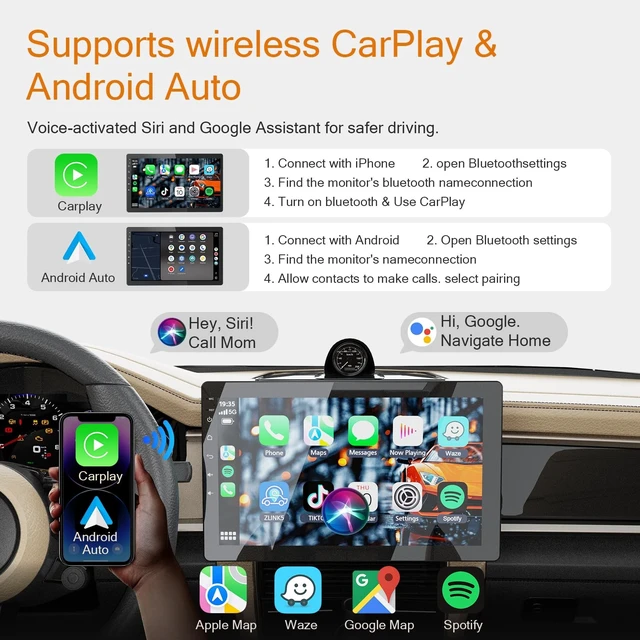 Alt view image 3 of 5 - Haudio 10 inch Single Din Radio Android 13 Car Stereo with Wireless Apple Carplay & Android Auto,Touchscreen Car Stereo with Rear Camera,Mirror Link^^Bluetooth^^FM/AM/RDS^^SWC^^EQ^^Single DIN C