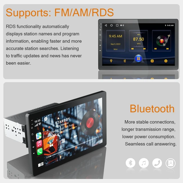Alt view image 5 of 5 - Haudio 10 inch Single Din Radio Android 13 Car Stereo with Wireless Apple Carplay & Android Auto,Touchscreen Car Stereo with Rear Camera,Mirror Link^^Bluetooth^^FM/AM/RDS^^SWC^^EQ^^Single DIN C