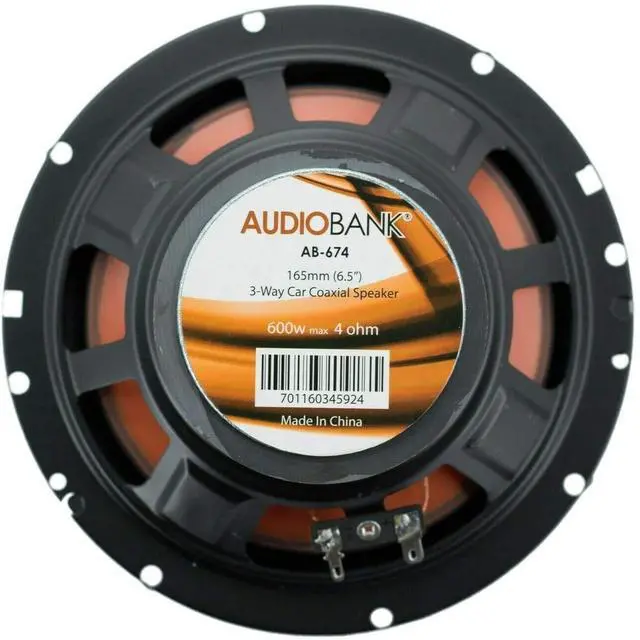Alt view image 2 of 5 - 2 Pair of Audiobank 6.5" 600 Watt Peak Power 3-Way Orange Car Audio Stereo Coaxial Speaker - AB674 with 88dB Sensitivity / 80-20,000 Hz Frequency Response