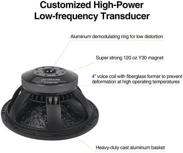 Alt view image 4 of 5 - Sound Town 15" 600W Cast Aluminum Frame Woofer (Low Frequency Driver), Replacement Woofer for PA/DJ Subwoofer Cabinets (STLF-15AS)