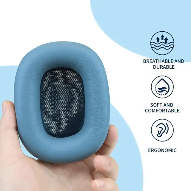 Alt view image 3 of 5 - Sinowo Lambskin Ear Cushions for Apple AirPods Max Headphones Replacement Earpads Sweat Proof Ear Cups Cushion Easy to Install with Magnet,Sheepskin and Memory Foam(Blue)