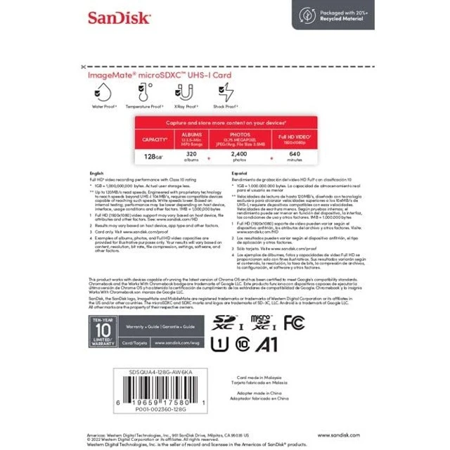 Alt view image 3 of 4 - SanDisk 128GB ImageMate microSDXC UHS-1 Memory Card with Adapter - 120MB/s, C10, U1, Full HD, A1 Micro SD Card - SDSQUA4-128G-AW6KA