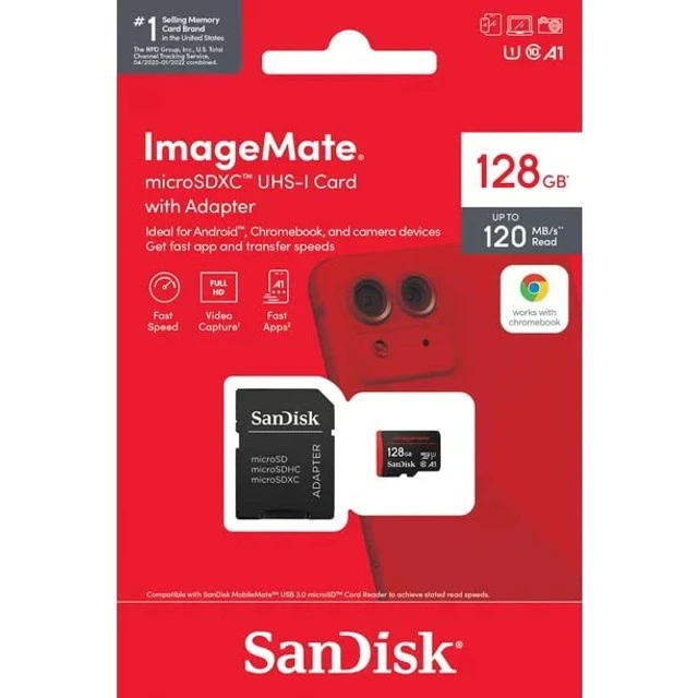 Alt view image 2 of 4 - SanDisk 128GB ImageMate microSDXC UHS-1 Memory Card with Adapter - 120MB/s, C10, U1, Full HD, A1 Micro SD Card - SDSQUA4-128G-AW6KA