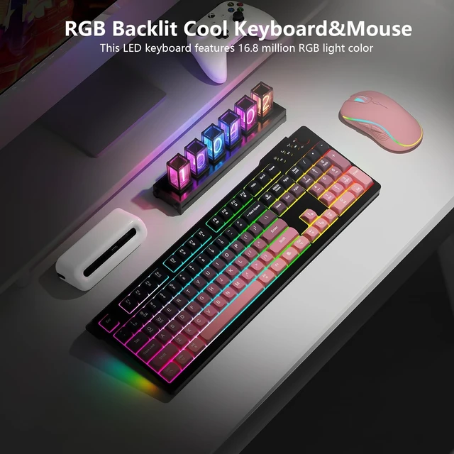 Alt view image 5 of 5 - Wireless Keyboard and Mouse Combo, RGB Backlit Rechargeable 2000 mAh Battery, Wireless Computer Keyboards, Tri-Mode Bluetooth/2.4GHz/USB-C Custom Creamy Keyboard, RGB Backlit Media Knob