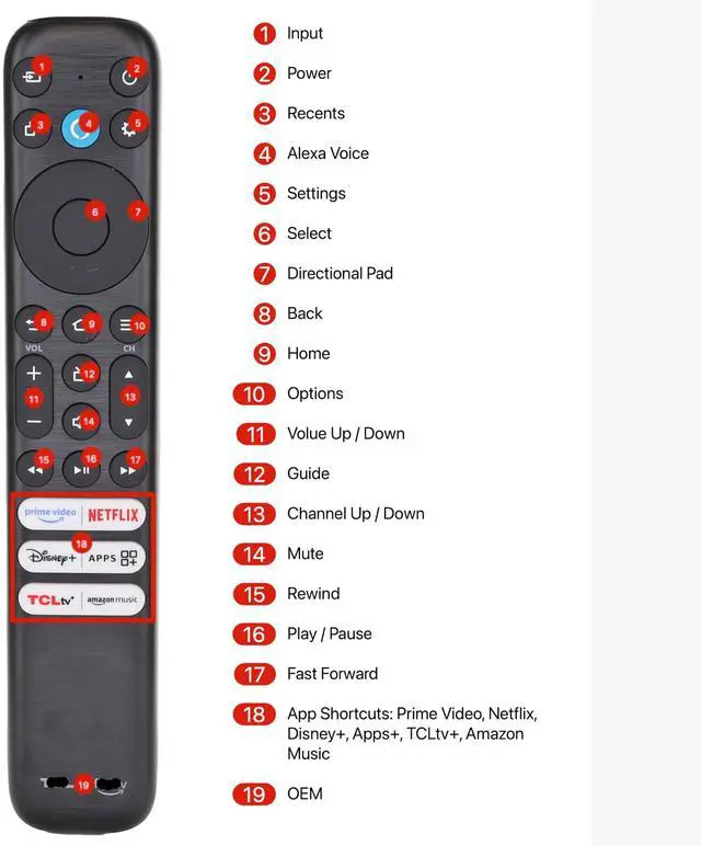 Alt view image 4 of 4 - Dan's Originals RC813 / CMB1 Voice Remote for TCL Tv, Compatible with TCL Q550F ^^ Voice ^^ Netflix ^^ Prime Video ^^ TCLtv+ ^^ Disney+ ^^ Music ^^ Apps- G0401-000249