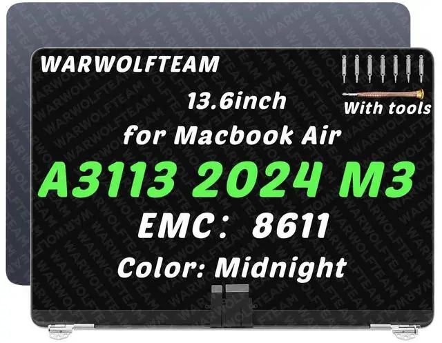 Main image of WARWOLFTEAM 13.6in Compatible with MacBook Air Mac15,12 A3113 2024 M3 MRXN3xx/A MRXQ3xx/A 2560 x 1664 EMC 8611 LCD LED Screen Digitizer Replacement Complete Assembly (Midnight Blue)