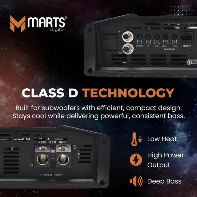 Alt view image 4 of 5 - Marts Digital HQB3000 ^^ 3000W RMS Monoblock Class D 1 Ohm Stable Bass Amplifier ^^ Subsonic 10-40Hz Filters LPF 40-250Hz ^^ Remote Bass Control with Voltage Temp Display ^^ For Subwoofer Use in Car A